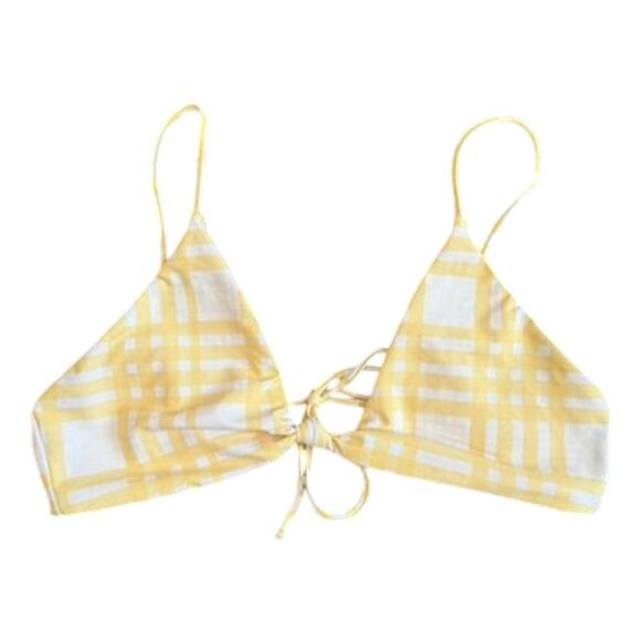 Skatie Sarah Bikini Top in Yellow Plaid, Size L - Picture 1 of 3